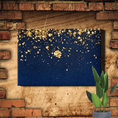 Abstract Navy Blue Gold Fluid Marble Canvas Print with White Wave Movement