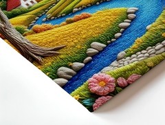 Wall Art Embroidered Landscape River Cottage Mountain Autumn Floral Home Decor