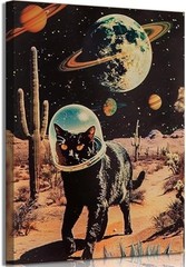 Ijeroain Black Space Cats Wall Art Funny Cat Wall Decor Pictures Cat astronau…