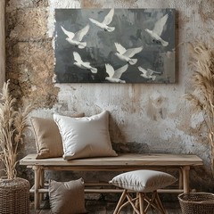 Canvas Wall Art a Vertical Strip Design Featuring a Repeating Pattern of White