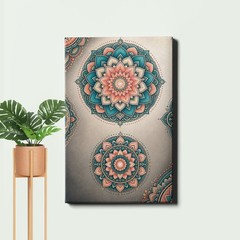 Coral Teal Mandala Art Print Floral Pattern Ornamental Decor