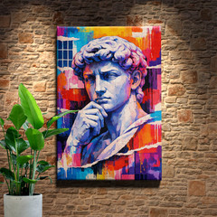 Classical Sculpture Neon Color Collage Framed Wall Art 12x18inch