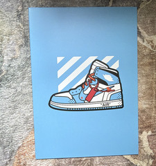Displate Metal Print Vertical Sneaker Shoe Art, Blue White Black Red
