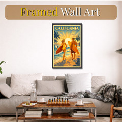 California Vintage Travel Poster 11×17 Framed Retro Wall Decor Art Gift