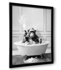 Framed Bathroom Decor Wall Art, Chimpanzee in Bathtub, Black and White Wall A…