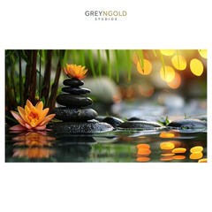 Relaxing Stones & Flowers Poster Wall Art Print pick size A4/A3/A2/90x60cm