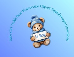 Baby Boy, Teddy Bear, Watercolor Clipart, PNG, Digital Imagen Download 300 DPI