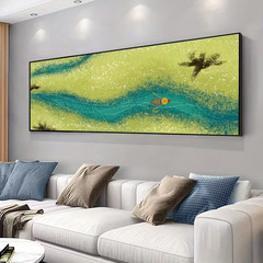 Panoramic Cute Mint Green & Turquoise Abstract Canvas Wall Art Home Decor
