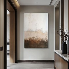 Modern Minimalist Taupe Brown Cream Painting Print on Framed Canvas Wall Art