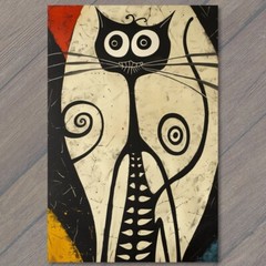 Art Print Cat Surreal Skeleton Black Cubist Abstract Art Spiral Eyes Minimalist