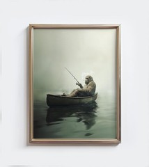 Bigfoot Fishing Wall Art, Funny Sasquatch Lake House Poster, Cabin Fisher