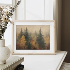 Autumn Forest Canvas Wall Art, Classical Retro Fall Forest Andscape Trees Can…