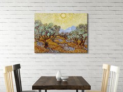Large Olive Trees with Yellow Sky and Sun Canvas Print of Vincent VanGogh Framed