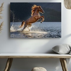 Wall Art Majestic Golden Horse Leaps Gracefully From A Shimmering Lake, Its