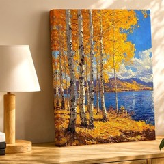 Wall Art Autumn Aspen Trees Lake Mountain Landscape Canvas Print Decor 16×24