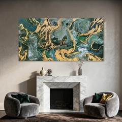 Emerald Green Canvas Wall Art, Gold and Green Marble Abstract Art Prints, Lar…