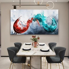 48×24″ Abstract Wine Art Canvas, Waterproof Blue Red Dining Room Decor