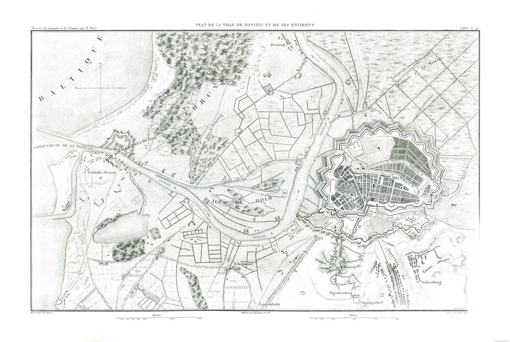 Historic Map – Europe Gdansk Poland – Thiers 1866 – Vintage Wall Art