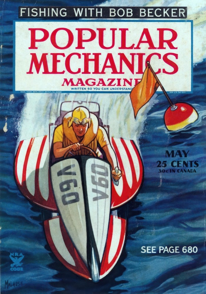 14634.Wall Decor Poster.Vintage Interior Art.Popular Mechanics Speed Boat Racing