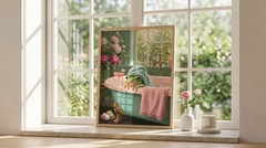 Funny Frog in Bathtub Poster Whimsical Cute Animal Art Print Bathroom Wall Decor