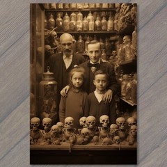 Art Print Weird Creepy Skeleton Store Family Boy Girl Halloween Cult Kids