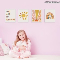 Boho Rainbow Nursery Art Set of 4 – You Are My Sunshine Wall Prints, Kids Roo…