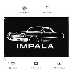Impala Wall Banner Flag – Black with White Car & Impala Logo – Garage Decor
