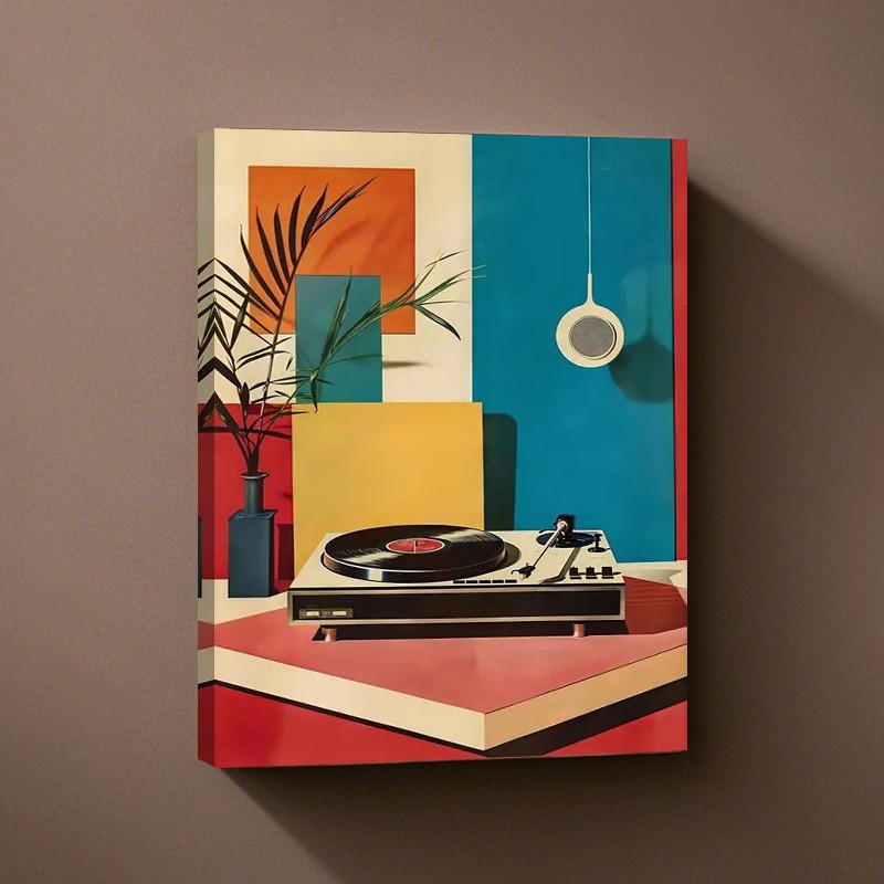 Canvas Art Mid Century Geometric Vinyl Record Color Block Wall Decor
