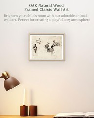 Natural OAK Wood Cute Framed Wall Art, 12x16in Vintage Ducks Sketch Canvas Pr…