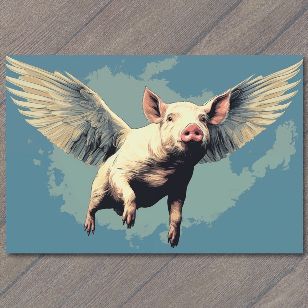 Art Print Vibrant Flying Pig in Pop Art Splendor Wings Spread Cute Blue 🌈🐷✨