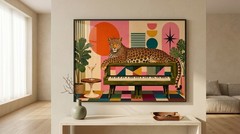 Maximalist Leopard Piano Wall Art Eclectic Retro Poster Mid Century Modern Print