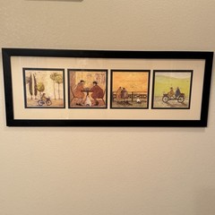 Sam Toft Style Framed Wall Art 4 Panel Bicycle Cafe Dog Z Gallerie 32×13