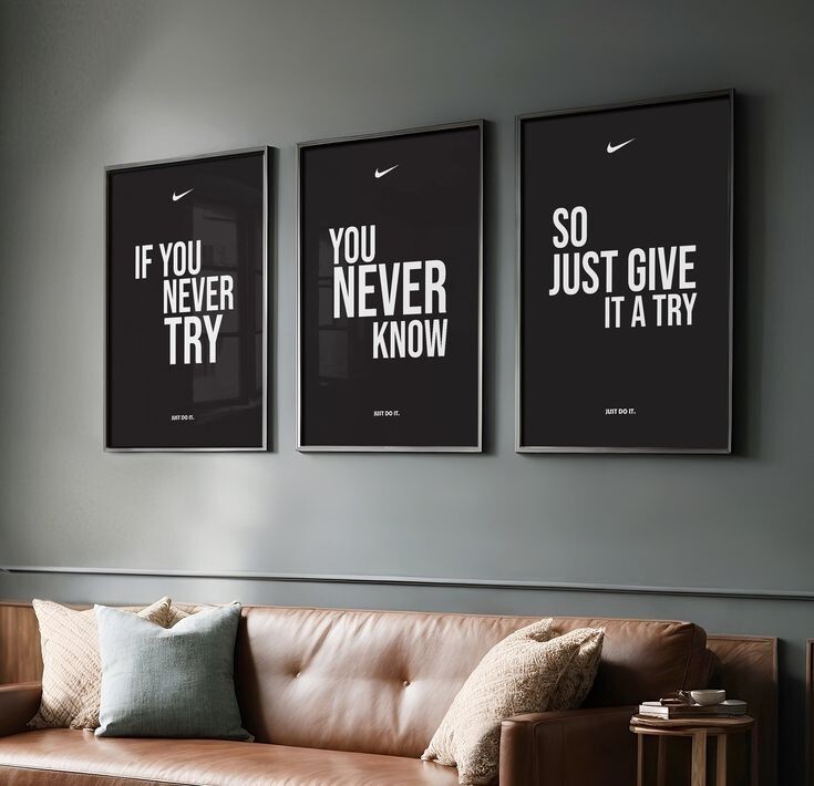 Set of 3 Nike «Just Give it A Try» Art pieces canvas wall art home decor Athlete