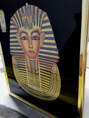 Vintage Egyptian King Tut and Queen Nefertiti Foil Wall Art Images- Gold Framed