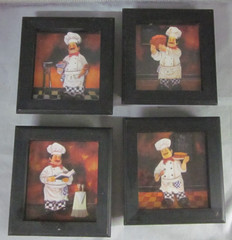 Set Of 4 Italian Chef Shadow Box 3D Wall Pictures (Framed) – Small 5 1/2″ x 6″