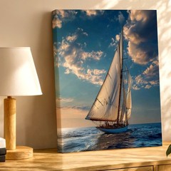 Canvas Sailboat Ocean Seascape Sky Nautical Blue Home Room Aesthetic Gift Print