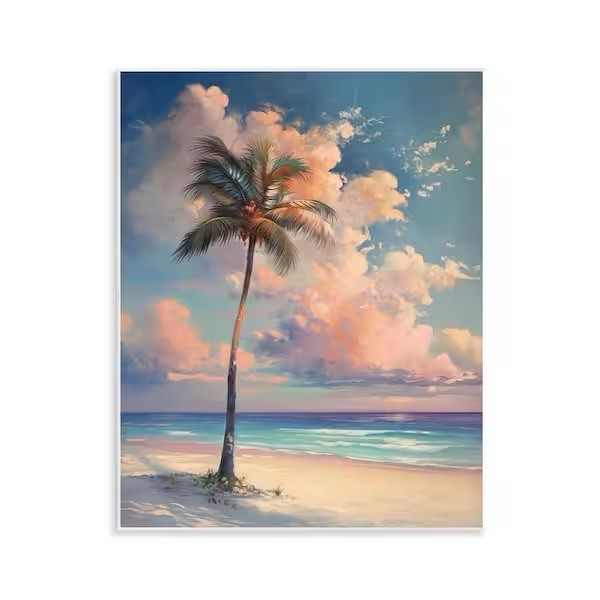Stupell Industries Beach Palm 11x14in Coastal Graphic Art Unframed Lithograph
