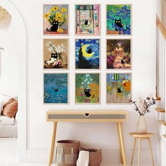Charming 9Pcs Black Cat Artwork – Perfect Gift for Cat Lovers Unframed