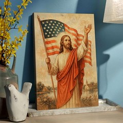 Jesus with American Flag Vintage Poster, Christian Patriotic 4th of July Print