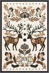 Wall26 Rustic Folk Art Deer Canvas Print Christmas Framed Wall Art Decor
