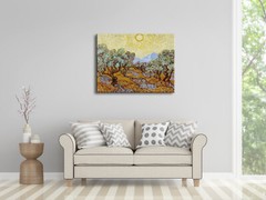 Large Olive Trees with Yellow Sky and Sun Canvas Print of Vincent VanGogh Framed
