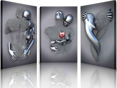 Framed Wall Art for Bedroom 3D Metal Effect Love Heart Couple Wall Art Decor for