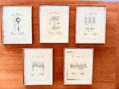 Set of 5 Vintage Patent Prints Edison Bell Ford Wright Framed Wall Art Decor
