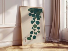Japanese Lotus Art Print, Minimalist Zen Wall Art, Vintage Botanical Poster