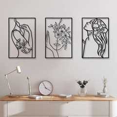 CHENGU 3 Pieces Minimalist Metal Wall Art Decor, Abstract Woman Line Art Wall De
