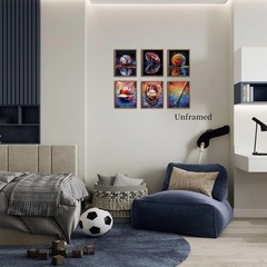 Basketball Baseball Sports Canvas Wall Art Set of 6, Vintage Graffiti Cool Po…