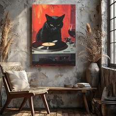 Vinyl Vibes Cat Canvas Retro Dj Black Cat With Wine Some Moods Spin Smooth And