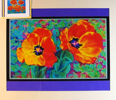 TULIPS & IVY Framed Print 15×12″ Matted/Original Art by Seller/4 Cards/Wall Art
