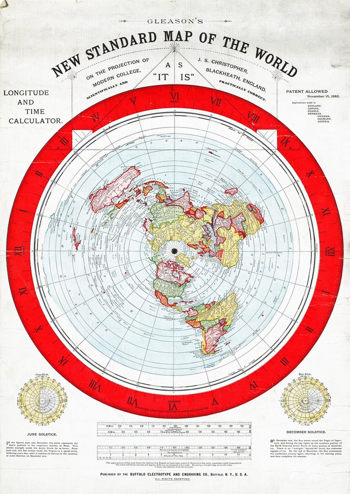 Flat Earth Map 1892 Alexander Gleason 16″x23″ New Standard Map of the World 1892
