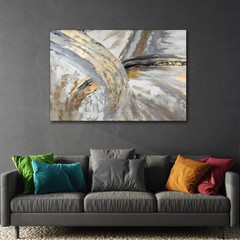 Abstract Golden Grey Canvas Wall Art Print – Gold Silver Modern Painting Decor